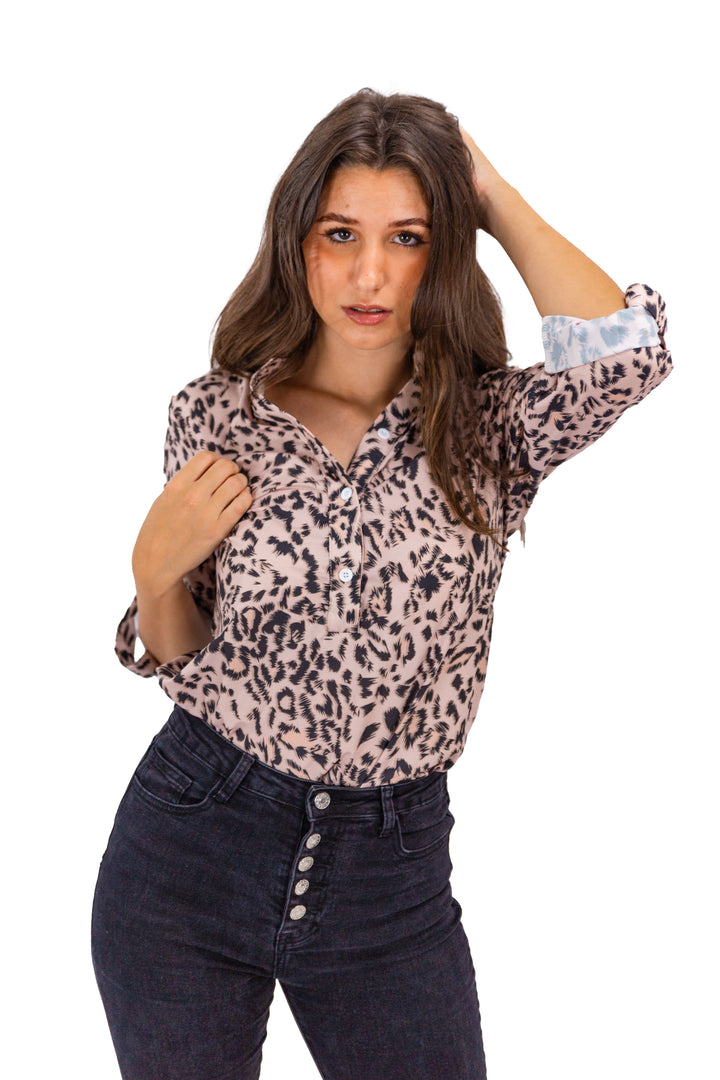 Wild Essence: Brown Leopard Luxe Button-Down