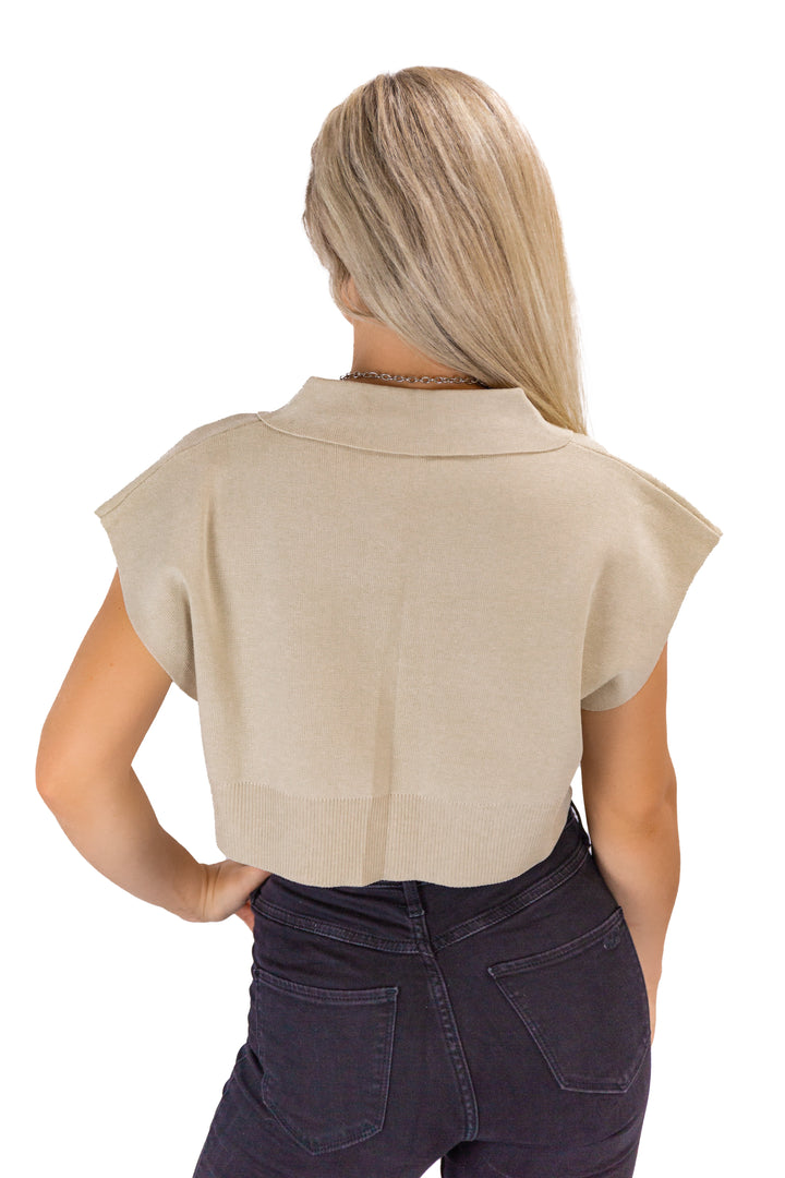 Urban Beige Polo Neck Cropped Sweater