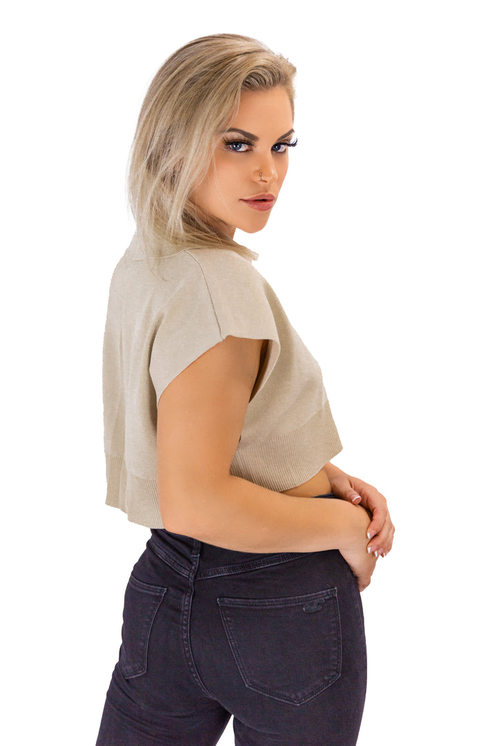 Urban Beige Polo Neck Cropped Sweater