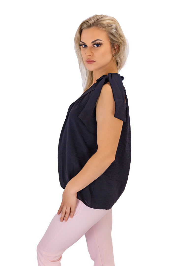 Tie-up Black One-shoulder Top