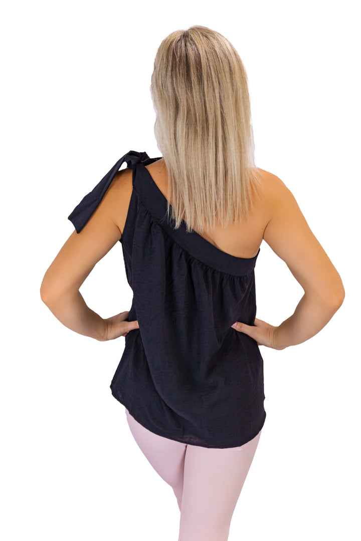 Tie-up Black One-shoulder Top