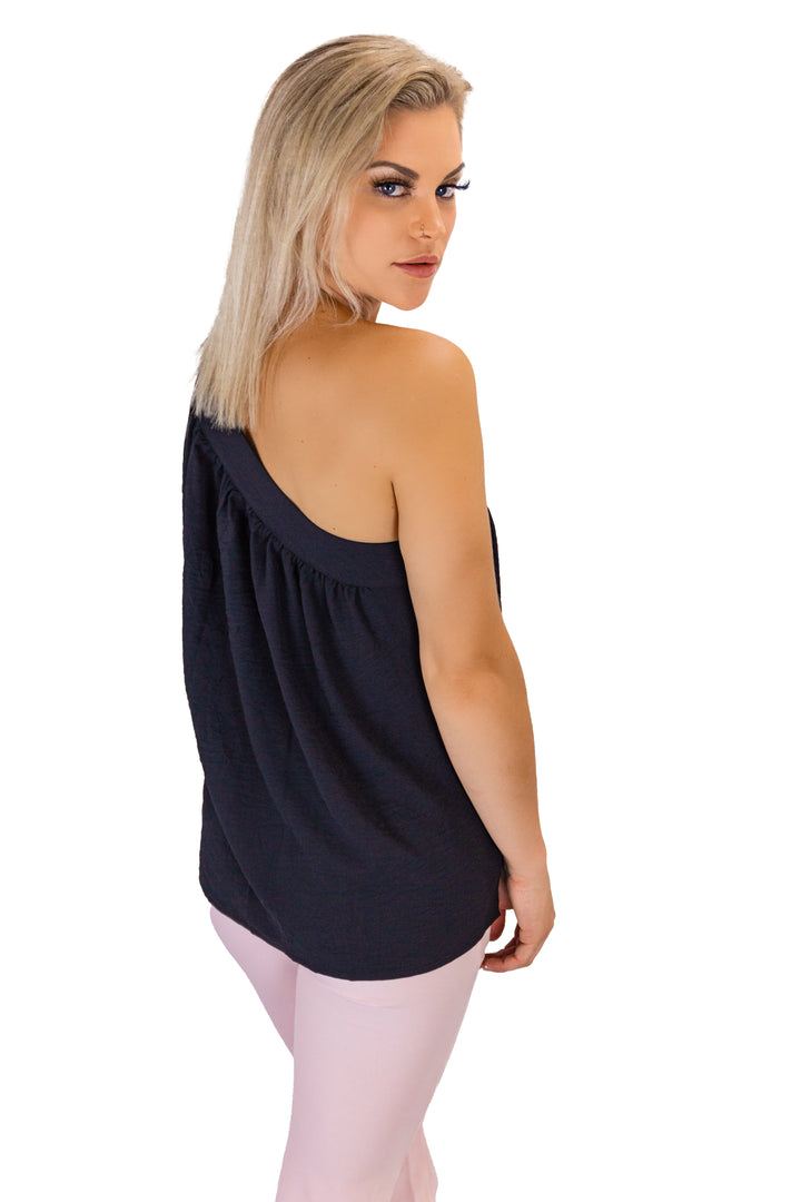Tie-up Black One-shoulder Top