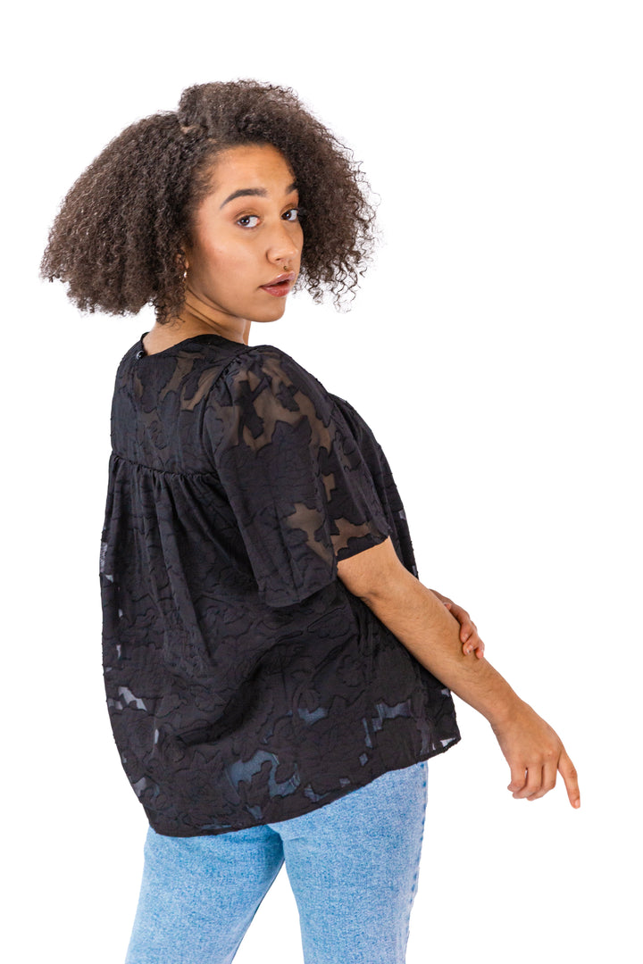 Printed Casual Black Floral Top