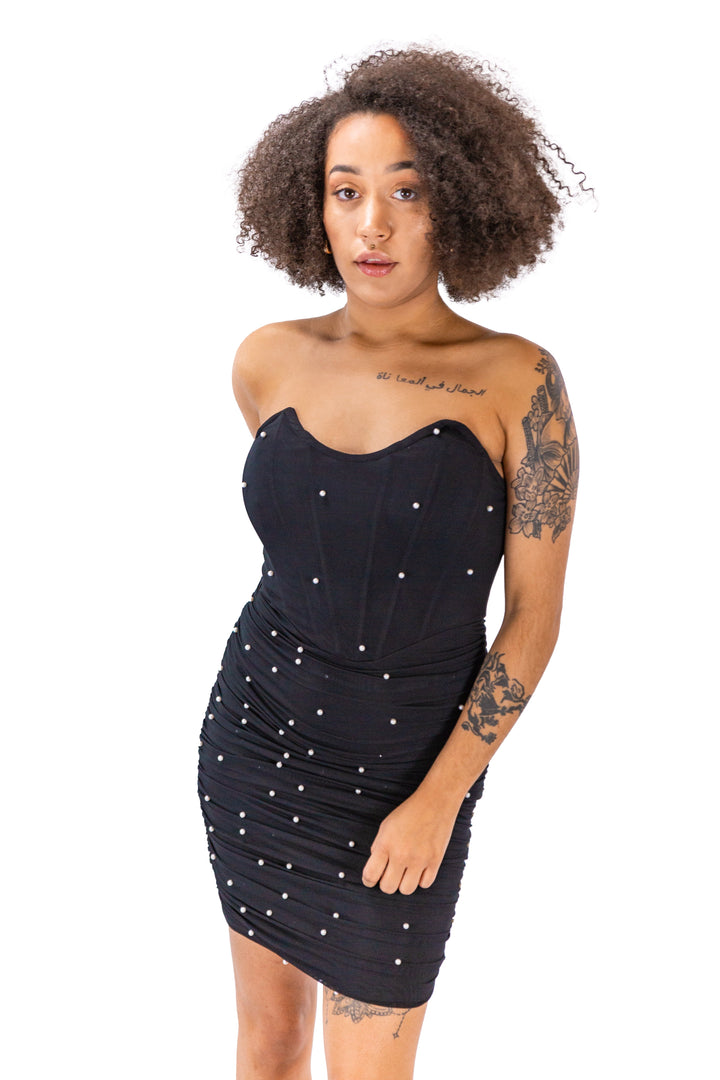 Glamorous Beaded Knitted Tube BodyCon Black Dress