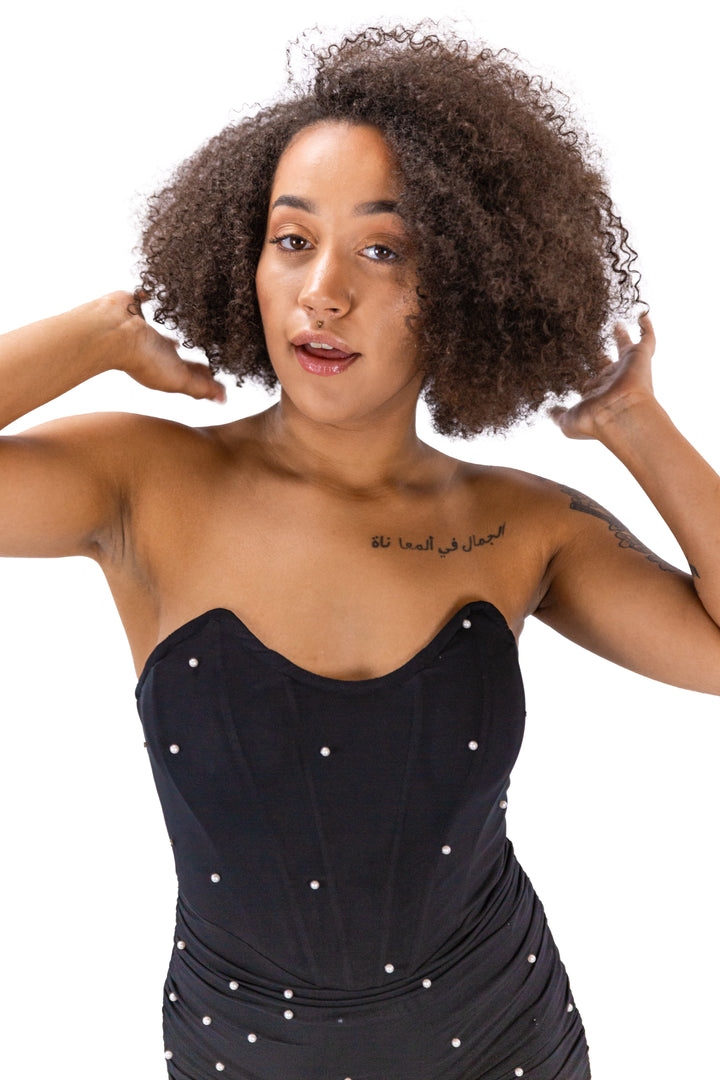 Glamorous Beaded Knitted Tube BodyCon Black Dress