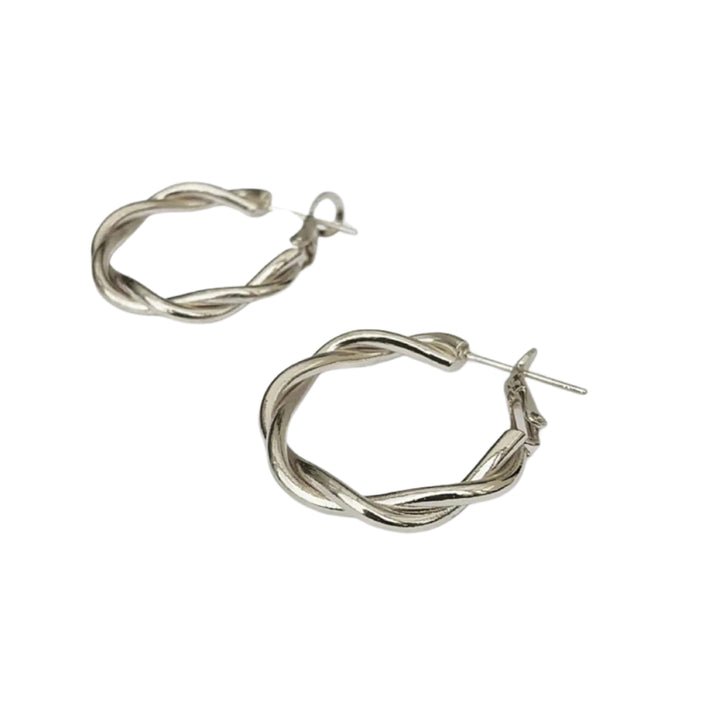 Modern Silver Tone Triple Hoop Earrings