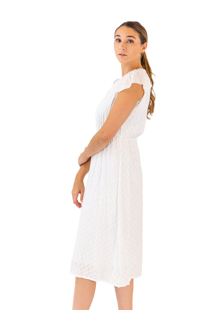 Pristine Elegance White Midi Dress With Delicate Sleeves