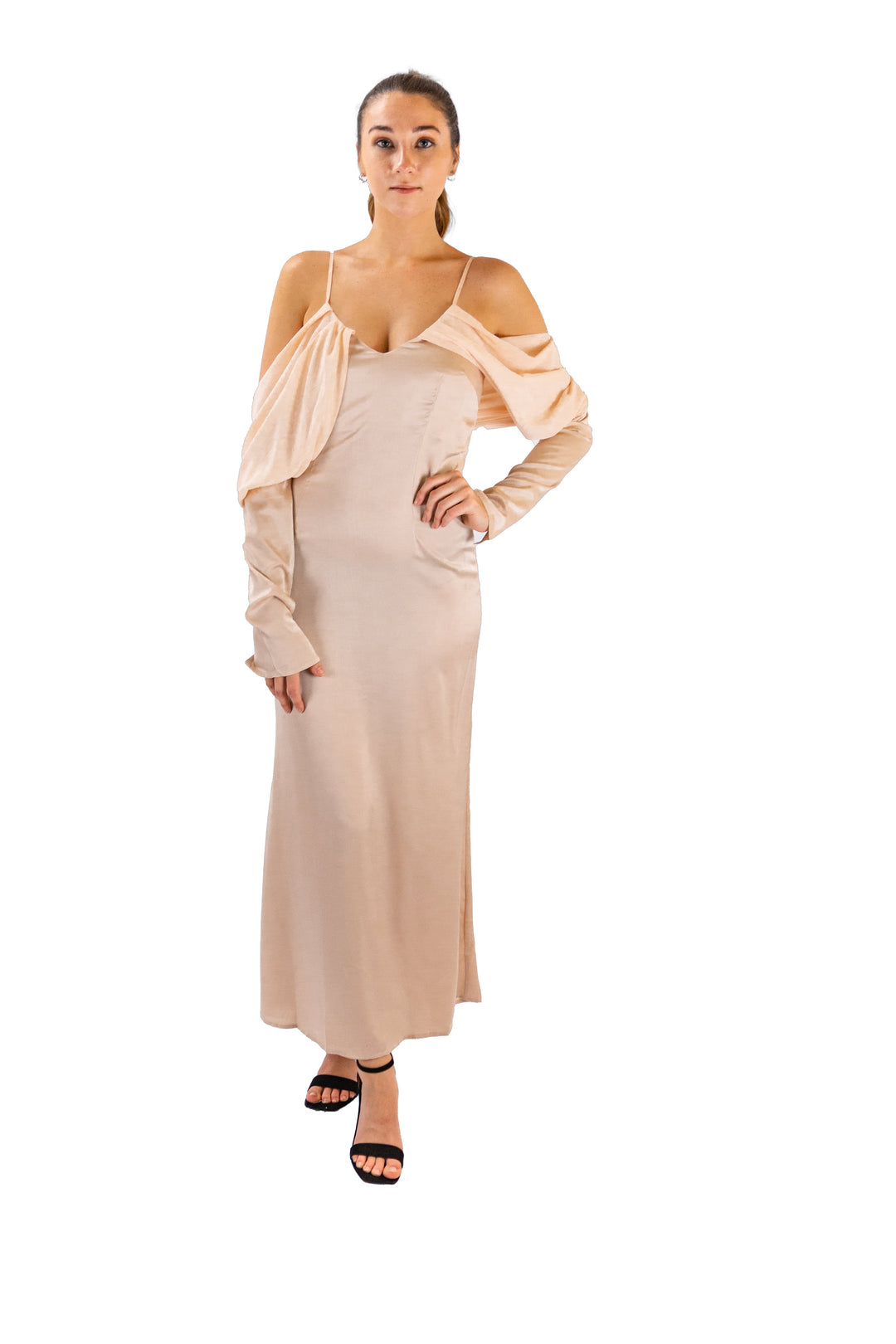 Beige Cold Shoulder Maxi Dress for Women