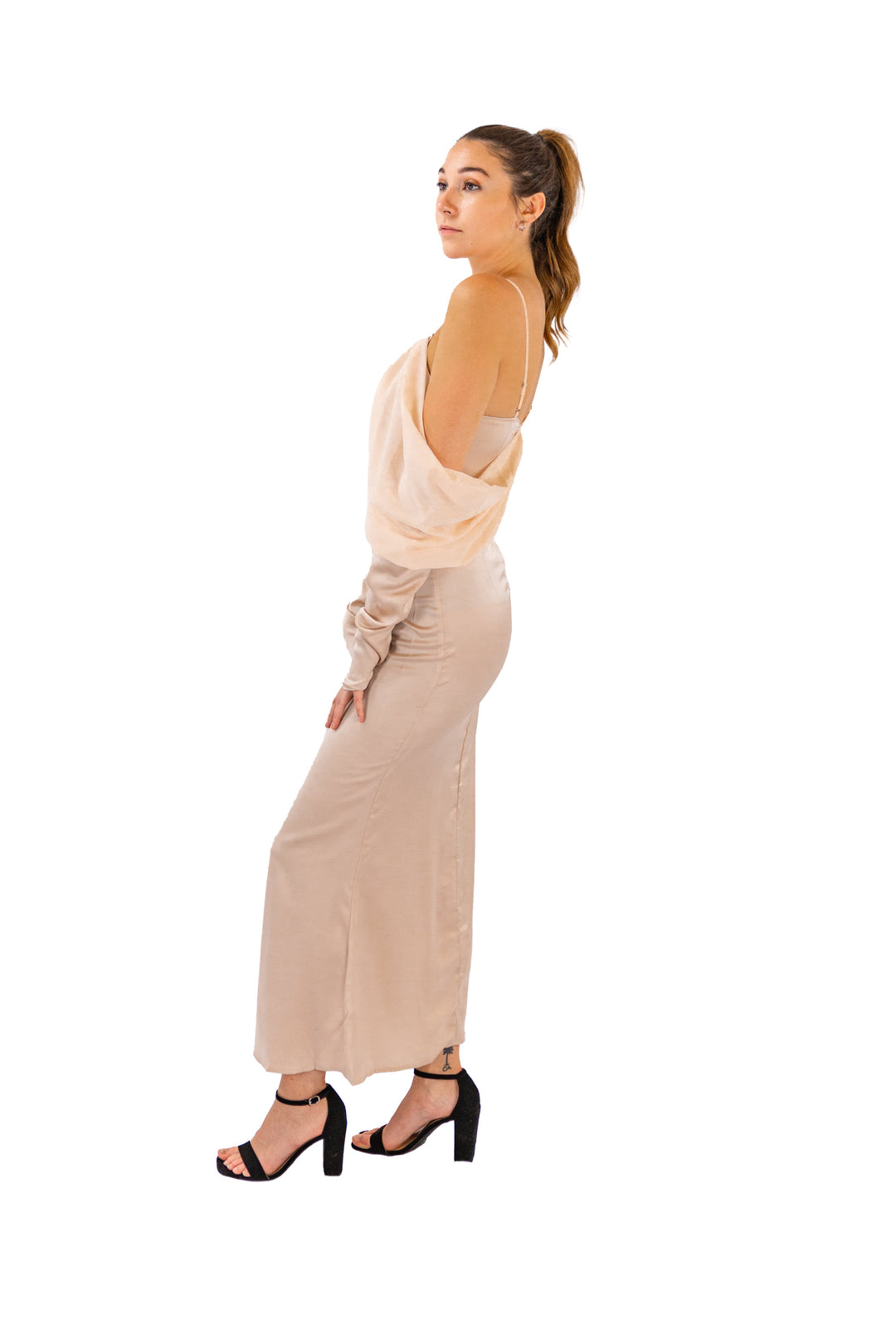 Beige Cold Shoulder Maxi Dress for Women