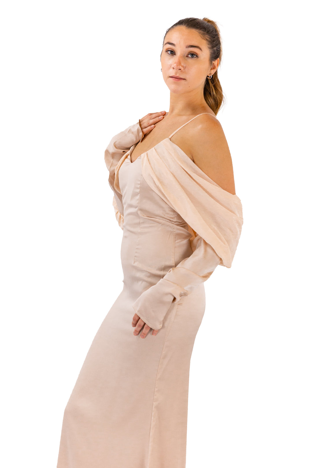 Beige Cold Shoulder Maxi Dress for Women