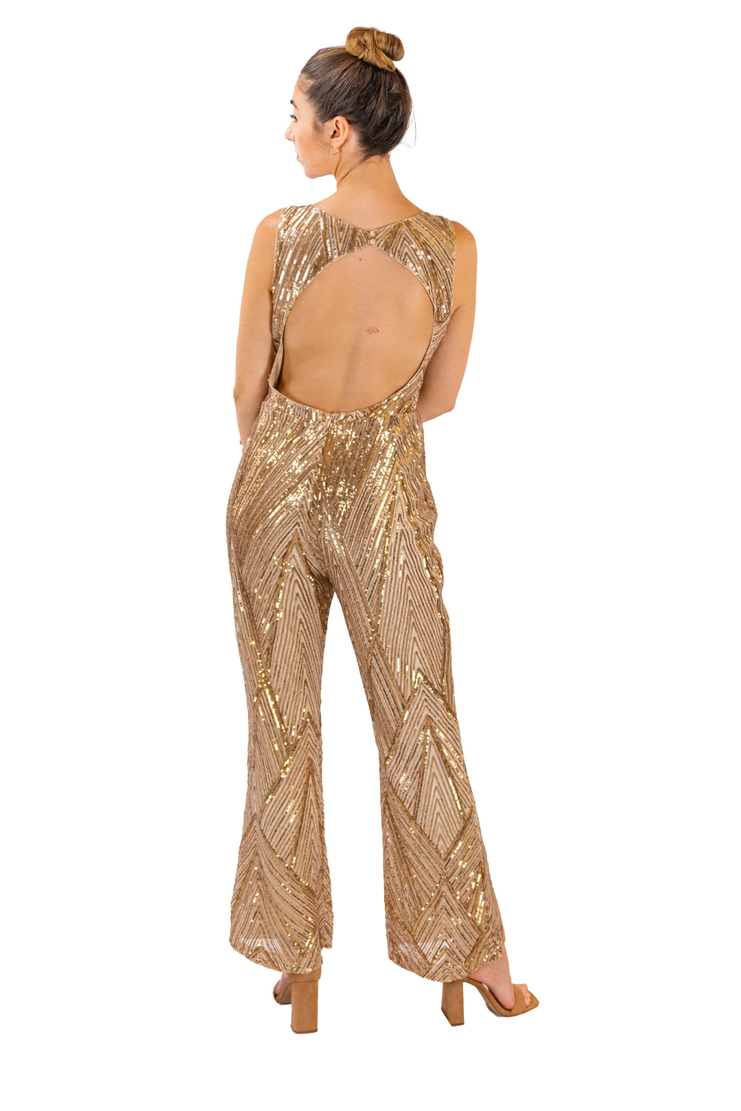 Golden Sequined Evening Jumpsuit Dresses for Women