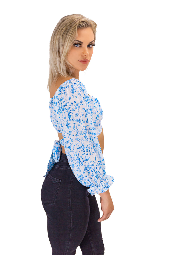 Blossoming Elegance: Blue & White Floral Crop Top