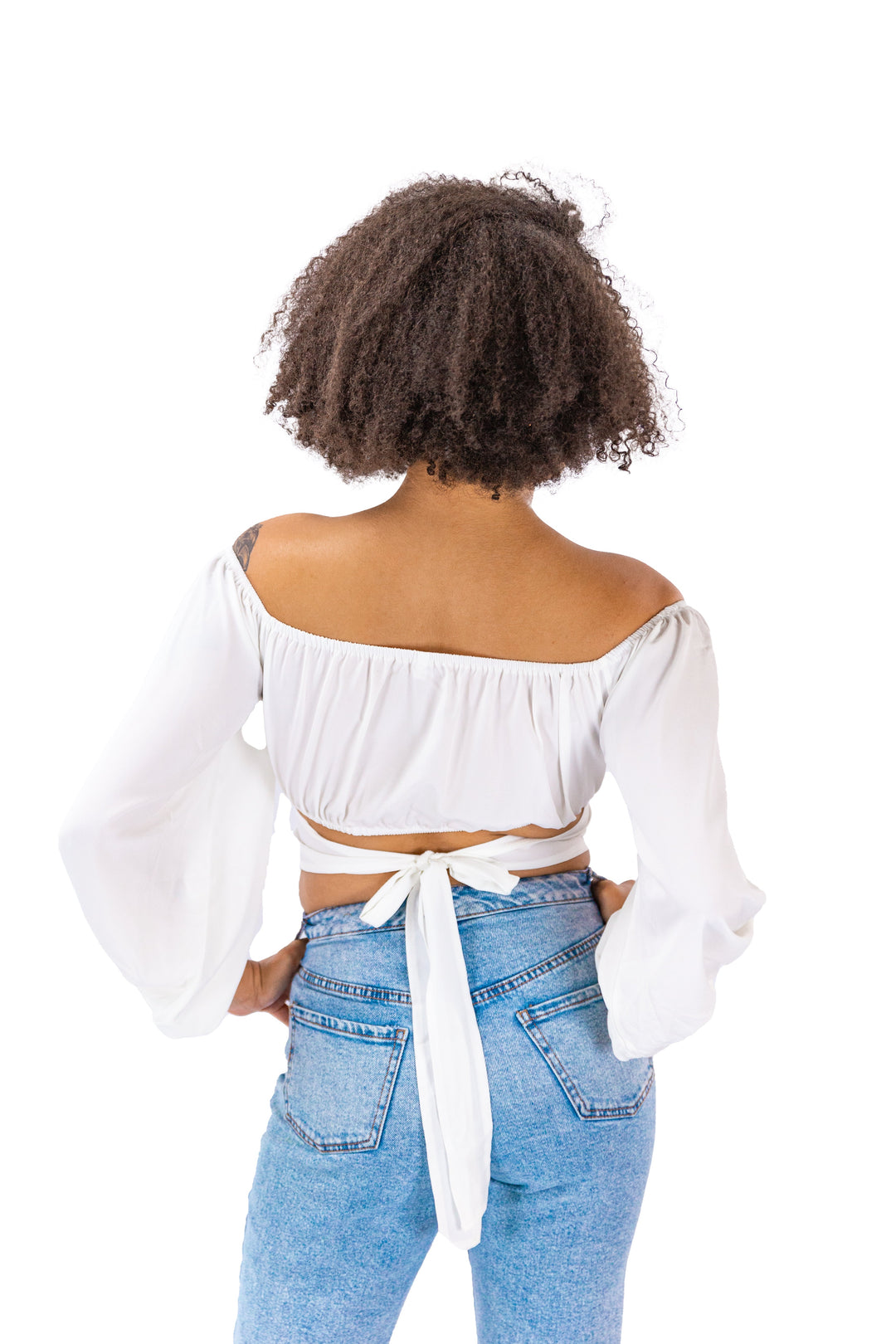 Ethereal Elegance: White Off-Shoulder Crop Top