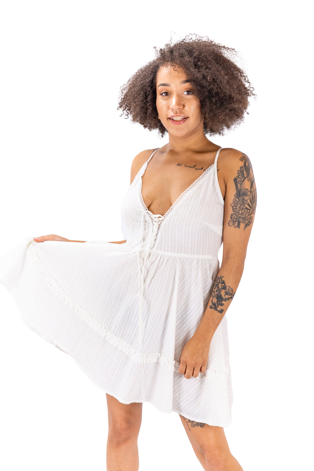  White V-Neck Spaghetti Strap Sundress